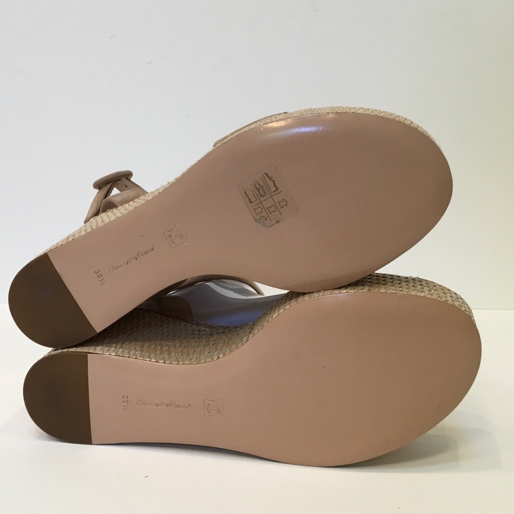 Gianvito Rossi 45mm Suede Raffia Wedge Sandals beige  Size 9.5 US/39.5 - Picture 5 of 6
